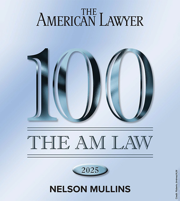 Badge for The Am Law 100 ranking Nelson Mullins in top 100 firms 2025