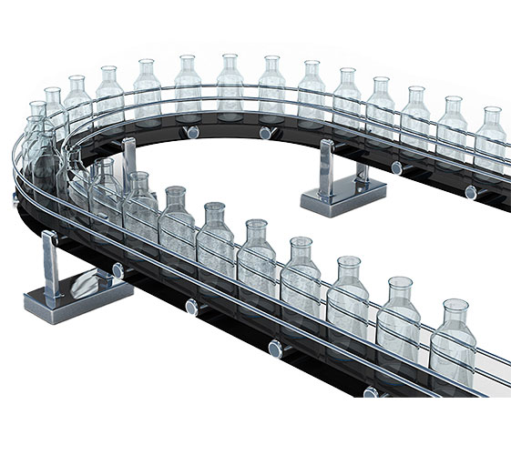 Image of a conveyor belt of glass bottles