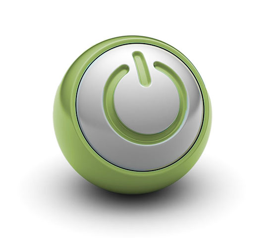Image of a green ball with the power button symbol