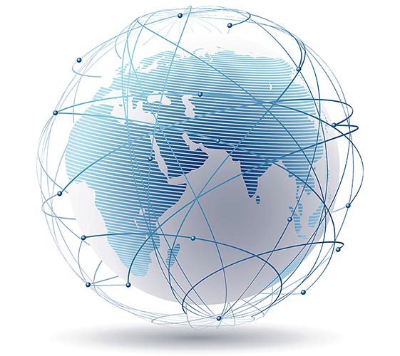 Image of a network of lines encompassing the globe