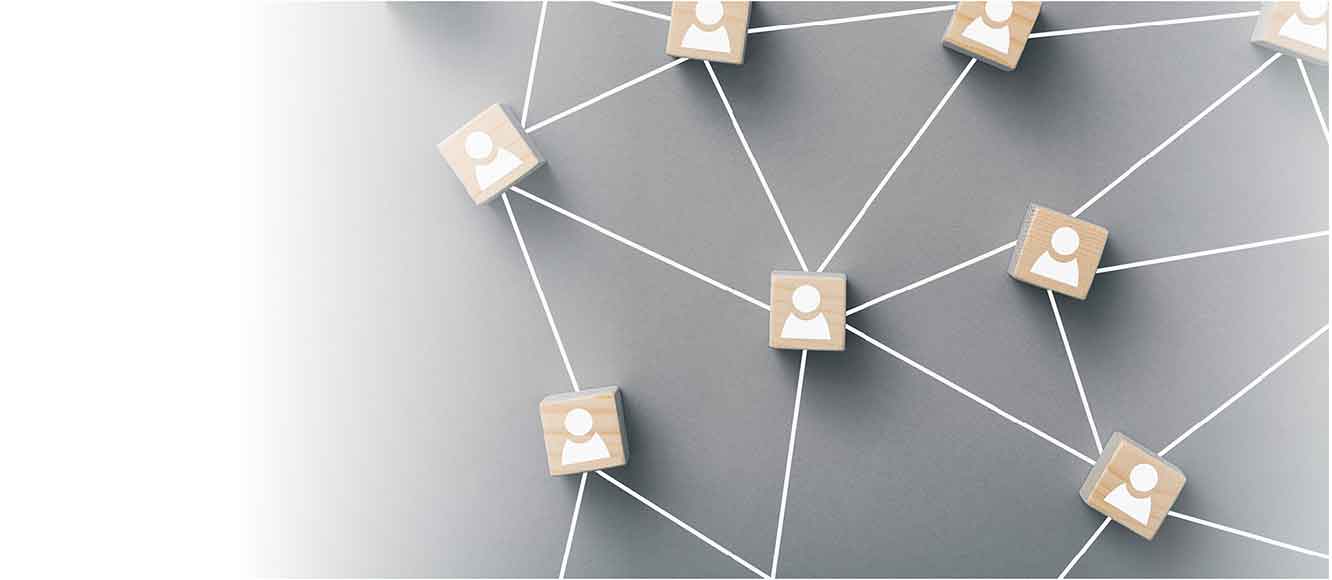 Image of a network of lines connecting pictures of avatars