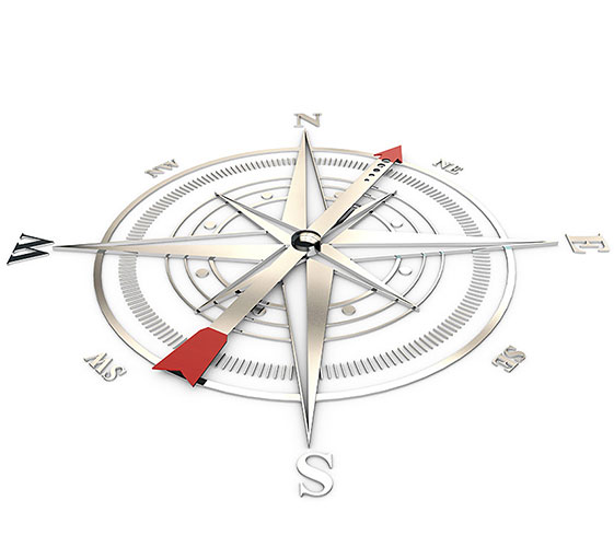 Image of a compass pointing northeast