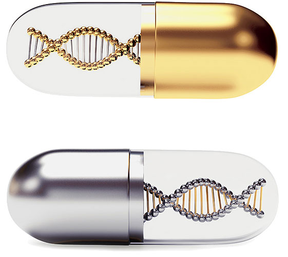 Image of two pill capsules containing DNA structures